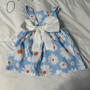 Blue Floral Dress with White Bow